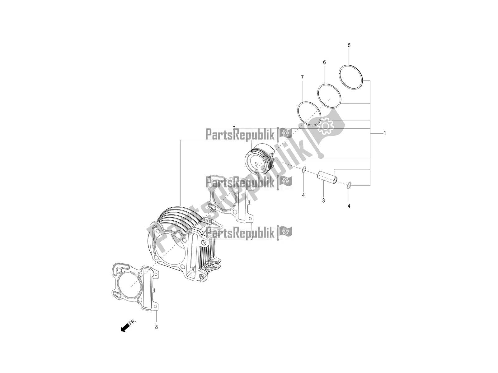 Alle onderdelen voor de Cilinder-zuiger-polspen, Assy van de Aprilia SR Motard 150 HE Carb. 2021