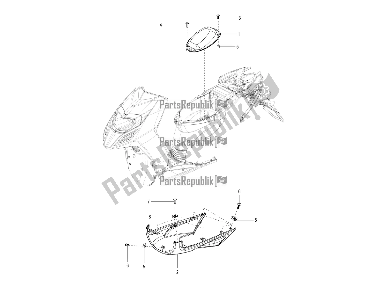 Todas as partes de Helmet Carrier Cover-spoiler do Aprilia SR Motard 150 HE Carb. 2021