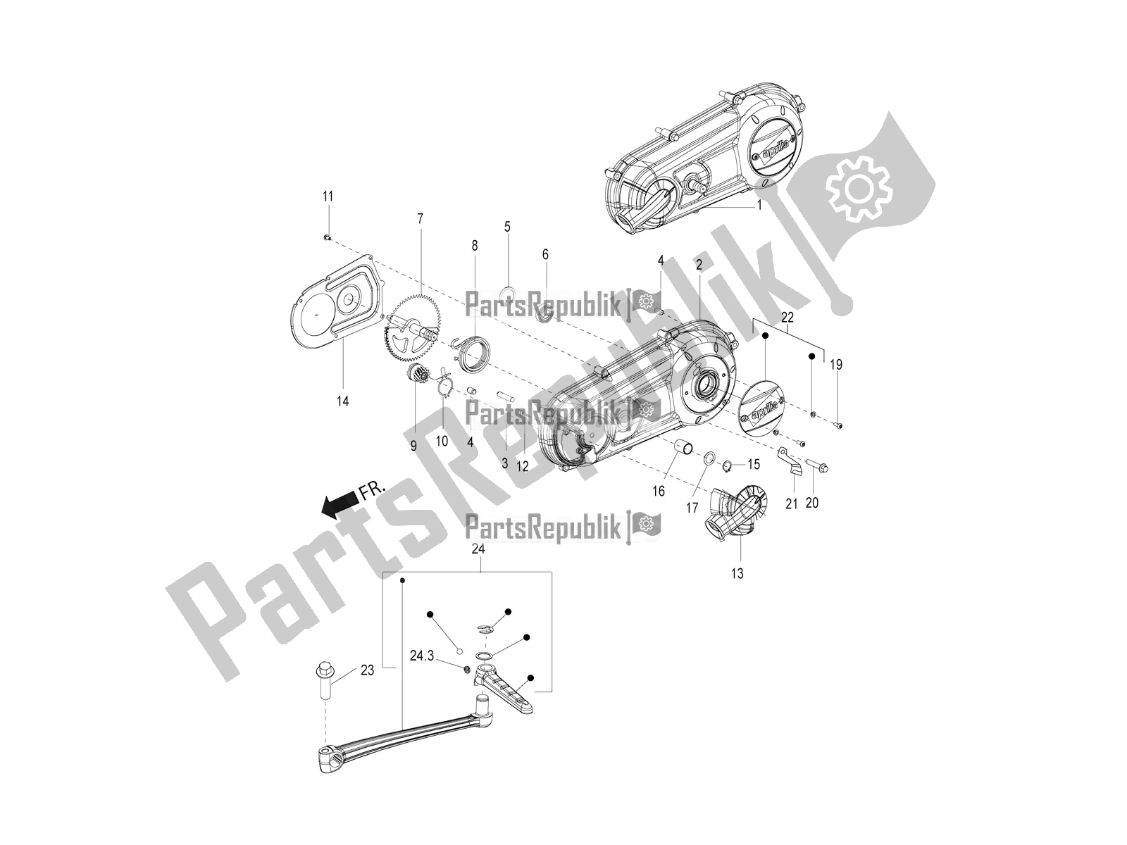 Alle onderdelen voor de Transmissie Deksel van de Aprilia SR Motard 150 HE Carb. 2021