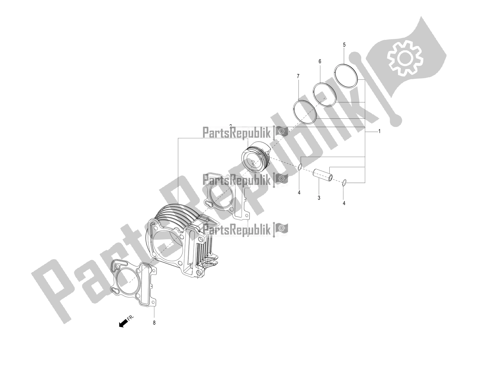 All parts for the Cylinder-piston-wrist Pin, Assy of the Aprilia SR Motard 150 HE Carb. Race 2020