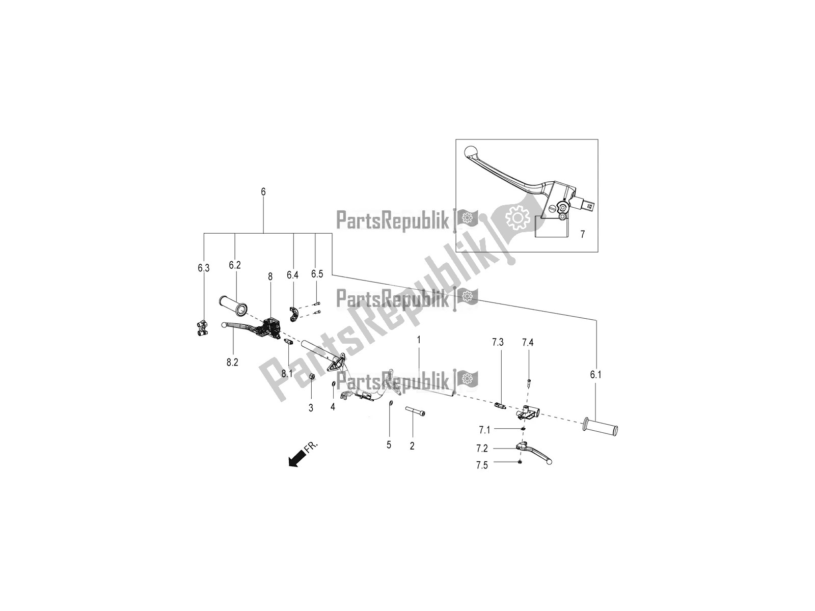 Toutes les pièces pour le Guidon du Aprilia SR Motard 150 HE Carb. Race 2020