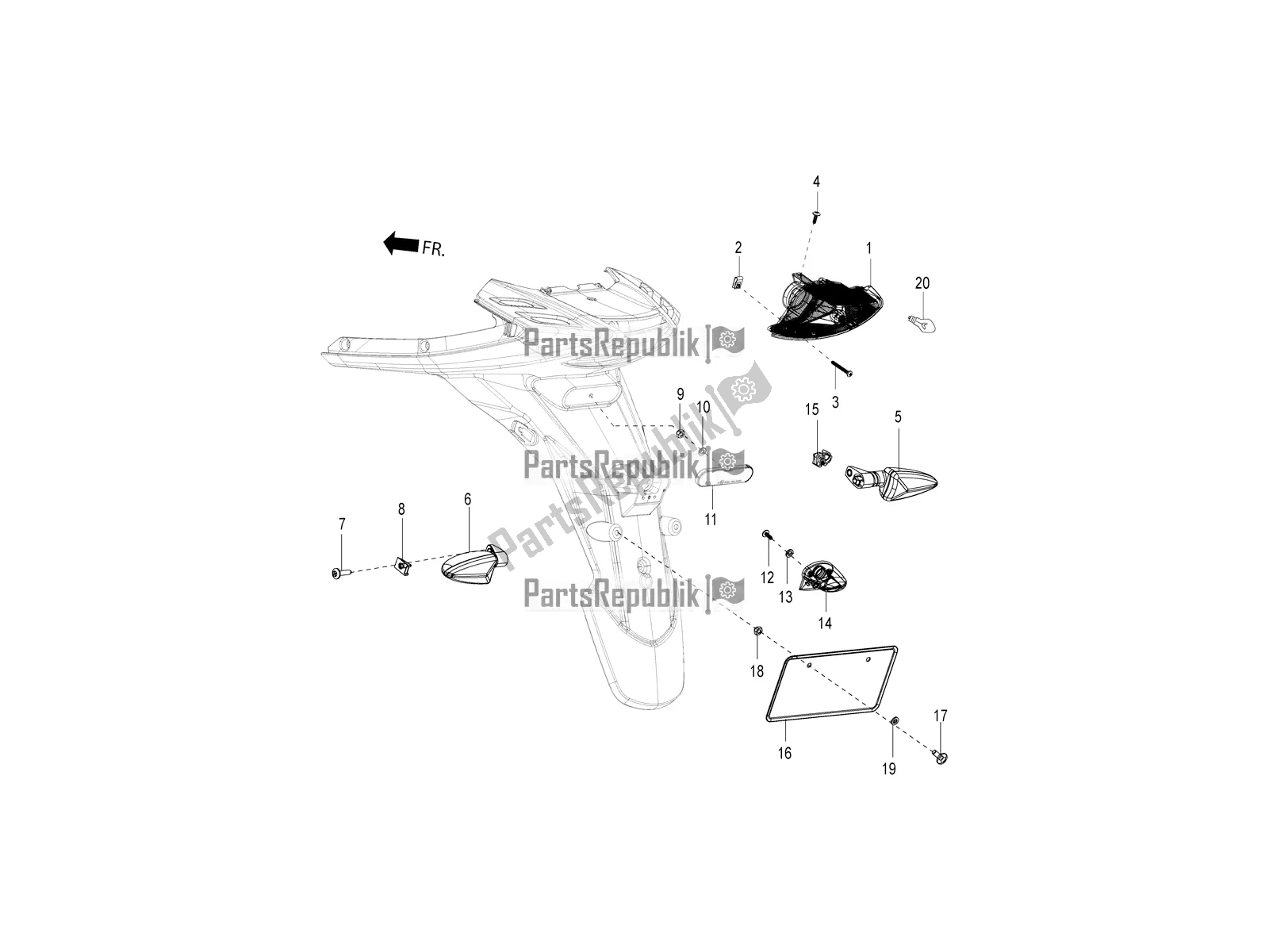 Wszystkie części do Reflektory Tylne - Kierunkowskazy Aprilia SR Motard 150 HE Carb. Race 2020