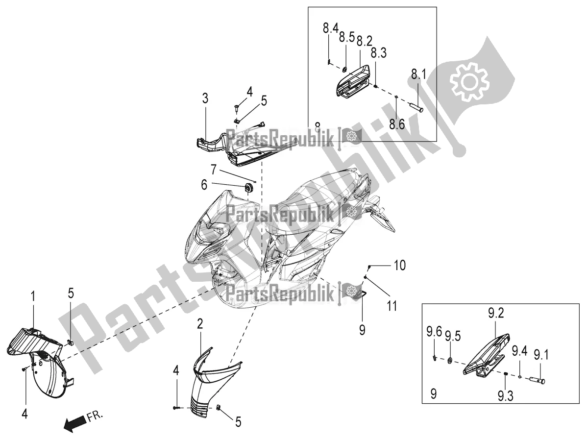 All parts for the Central Cover - Footrests of the Aprilia SR Motard 150 HE Carb. Race 2021