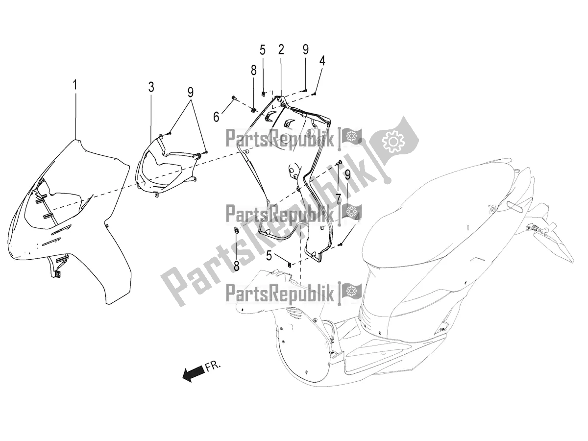 Tutte le parti per il Scudo Anteriore del Aprilia SR Motard 150 HE Carb. Race 2021