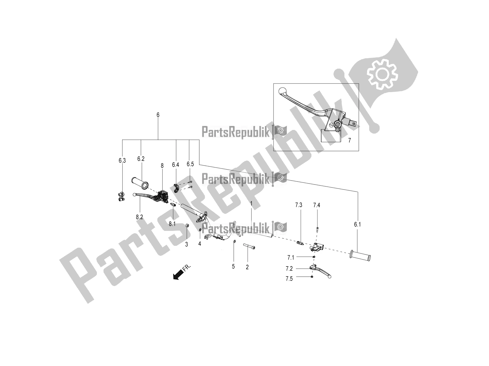 Toutes les pièces pour le Guidon du Aprilia SR Motard 150 HE Carb. Race 2021