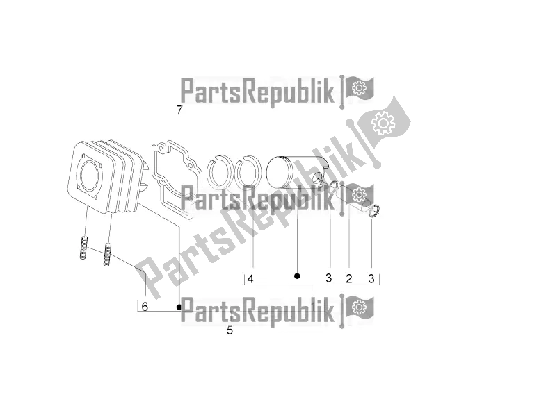 All parts for the Cylinder-piston-wrist Pin Unit of the Aprilia SR Motard 50 2T 2016