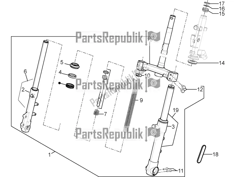 All parts for the Fork/steering Tube - Steering Bearing Unit of the Aprilia SR Motard 50 2T 2016