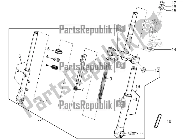 Alle onderdelen voor de Vork / Stuurbuis - Stuurlagereenheid van de Aprilia SR Motard 50 2T 2016