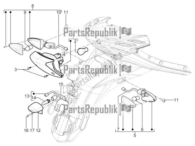 Todas las partes para Faros Traseros - Luces Intermitentes de Aprilia SR Motard 50 2T 2016