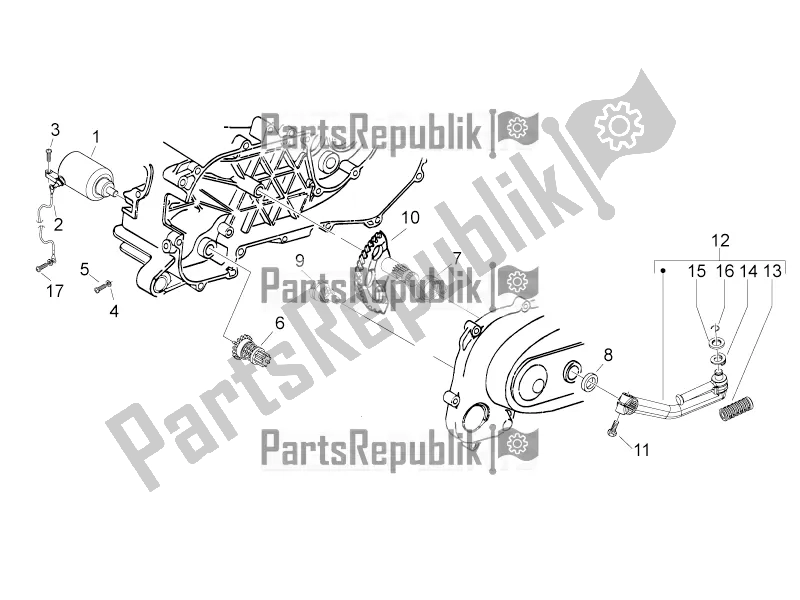 Alle onderdelen voor de Stater - Elektrische Starter van de Aprilia SR Motard 50 2T 2017