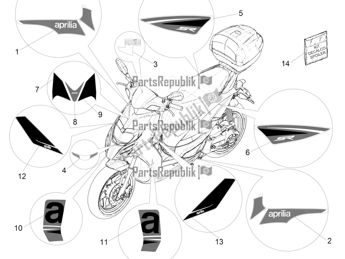 Toutes les pièces pour le Plaques - Emblèmes du Aprilia SR Motard 50 2T Metca 41 2018