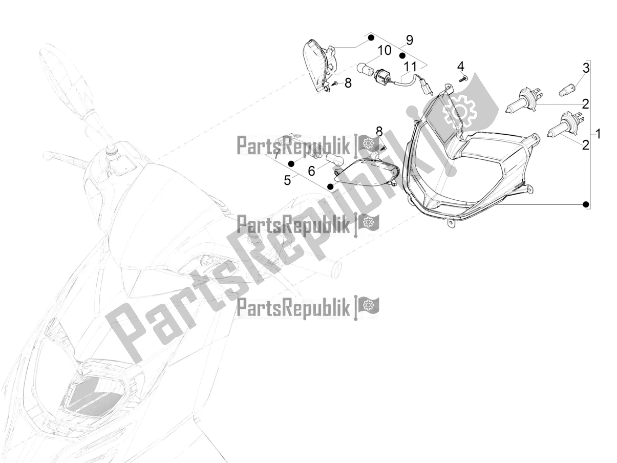 All parts for the Front Headlamps - Turn Signal Lamps of the Aprilia SR Motard 50 2T Metca 41 2020