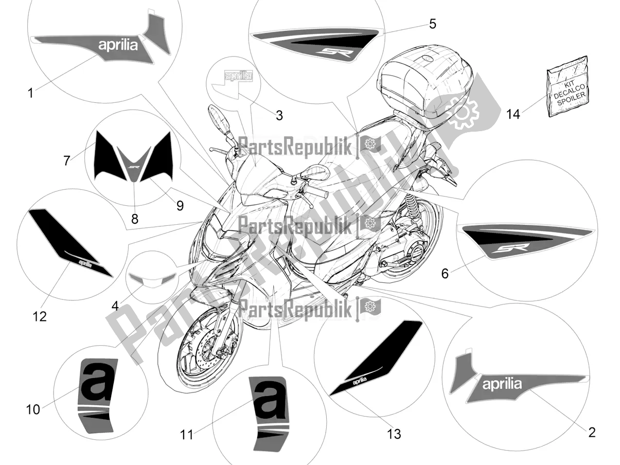 Alle onderdelen voor de Borden - Emblemen van de Aprilia SR Motard 50 2T Metca 41 2020