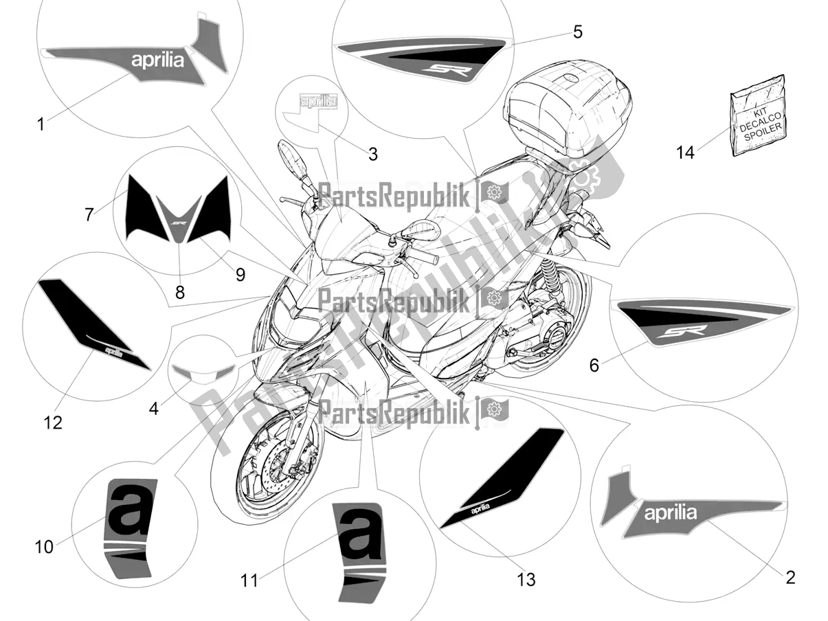 All parts for the Plates - Emblems of the Aprilia SR Motard 50 2T Metca 41 2021