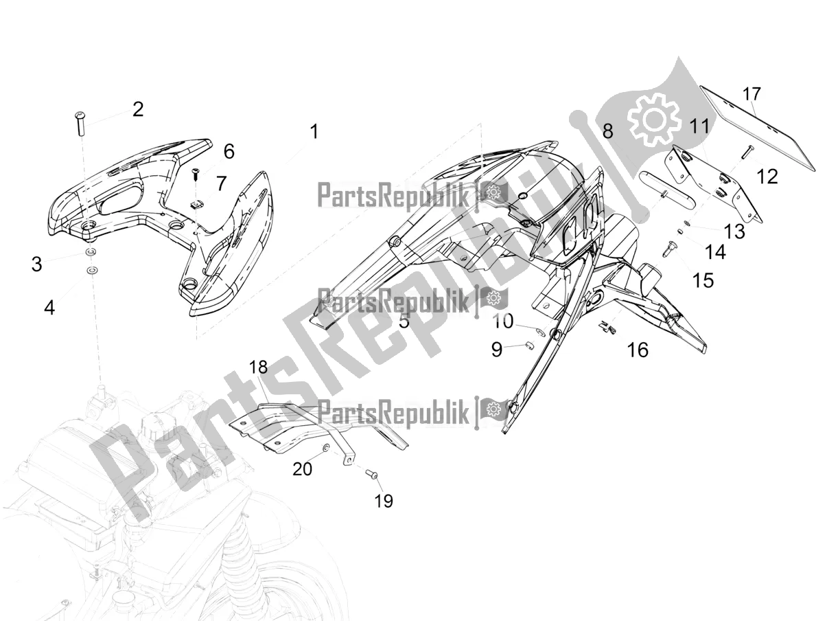 Alle onderdelen voor de Achterklep - Spatscherm van de Aprilia SR Motard 50 2T Metca 41 2021