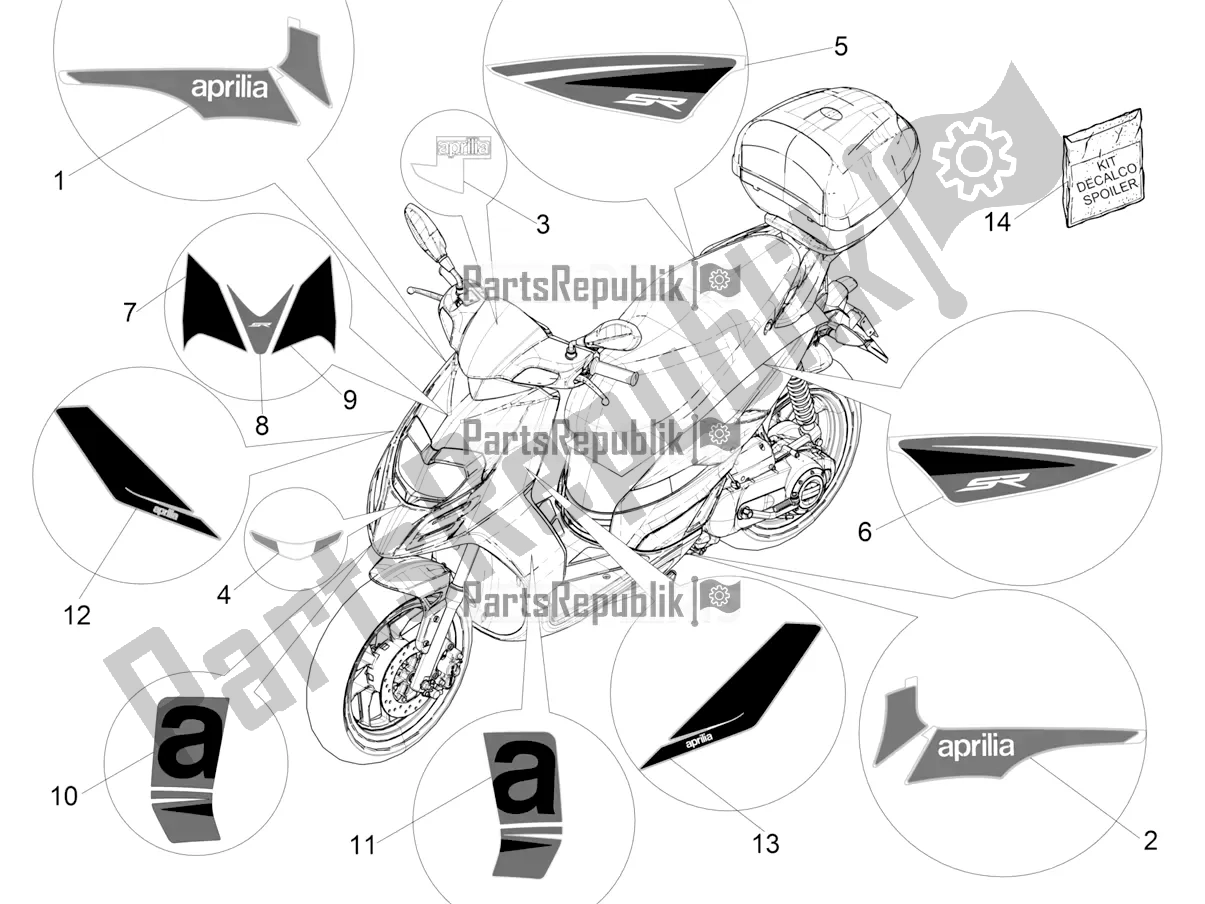 All parts for the Plates - Emblems of the Aprilia SR Motard 50 2T Metca 41 2022