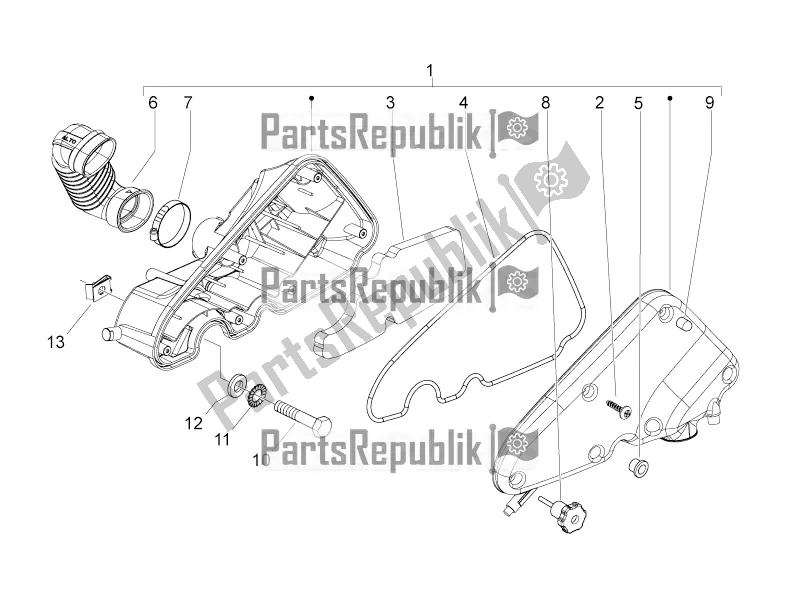 All parts for the Air Filter of the Aprilia SR Motard 50 4T 4V 2016