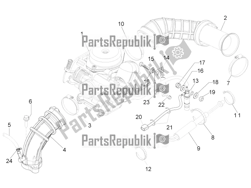 All parts for the Carburettor, Assembly - Union Pipe of the Aprilia SR Motard 50 4T 4V 2016