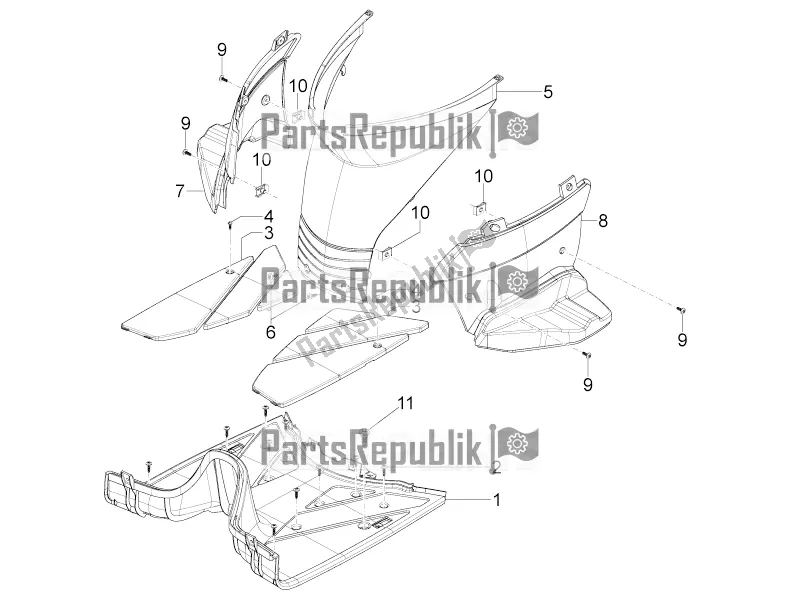 All parts for the Central Cover - Footrests of the Aprilia SR Motard 50 4T 4V 2016