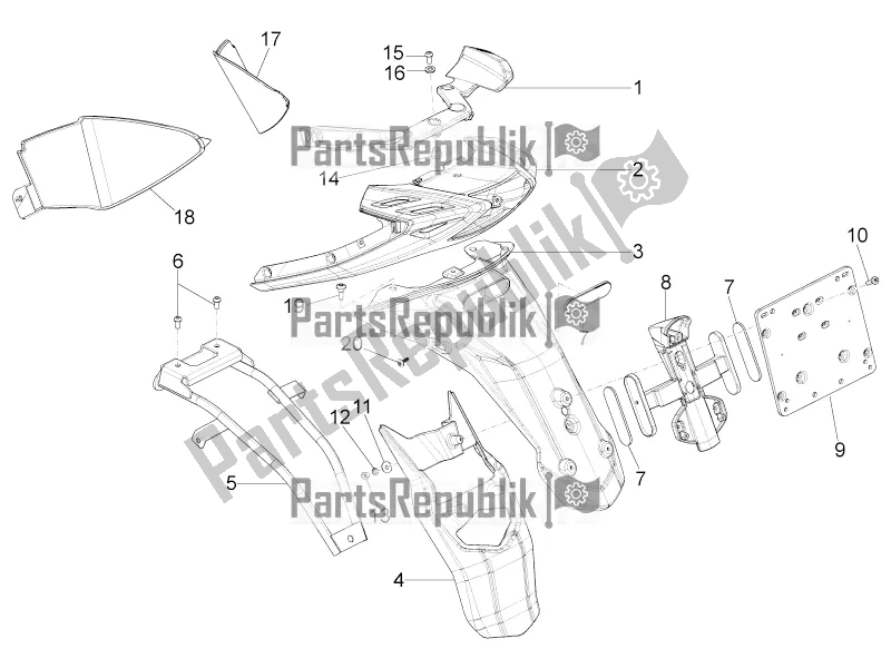 Alle Teile für das Hintere Abdeckung - Spritzschutz des Aprilia SR Motard 50 4T 4V 2017