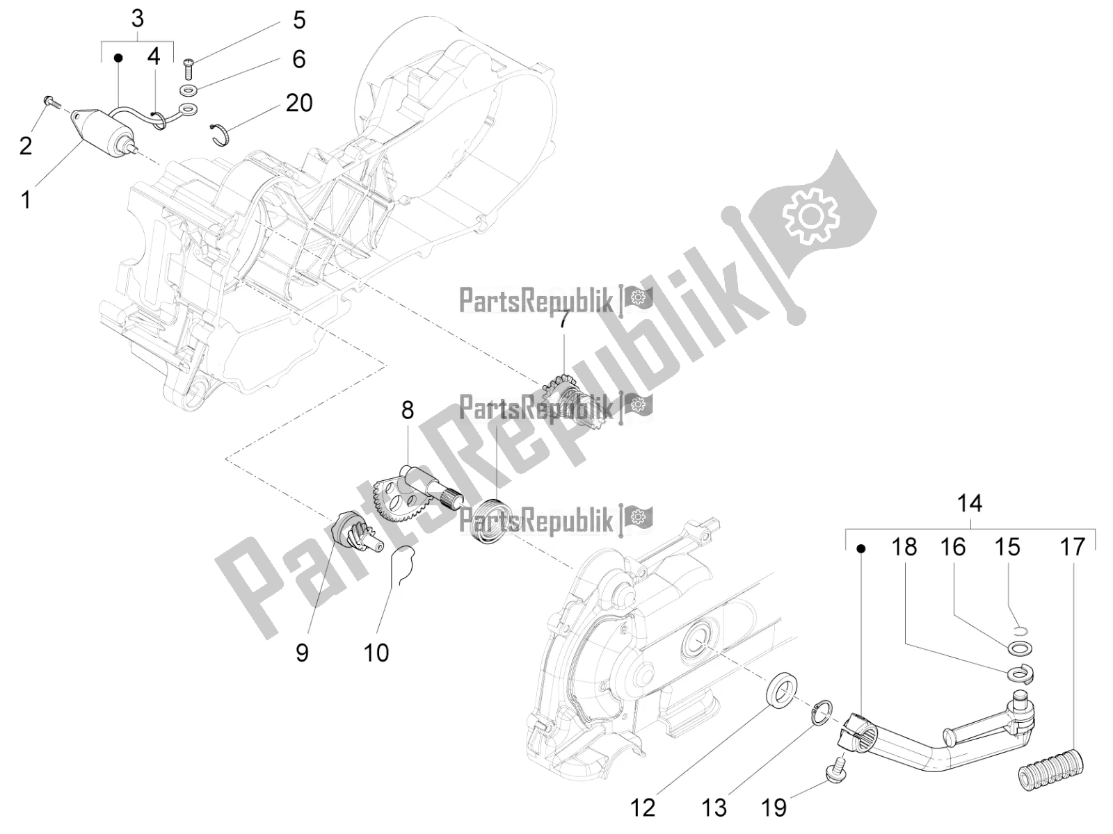 Todas as partes de Stater - Partida Elétrica do Aprilia SR Motard 50 4T 4V 2017