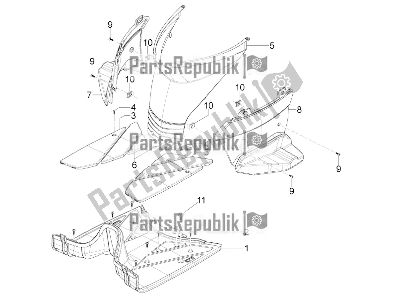 All parts for the Central Cover - Footrests of the Aprilia SR Motard 50 4T 4V 2018