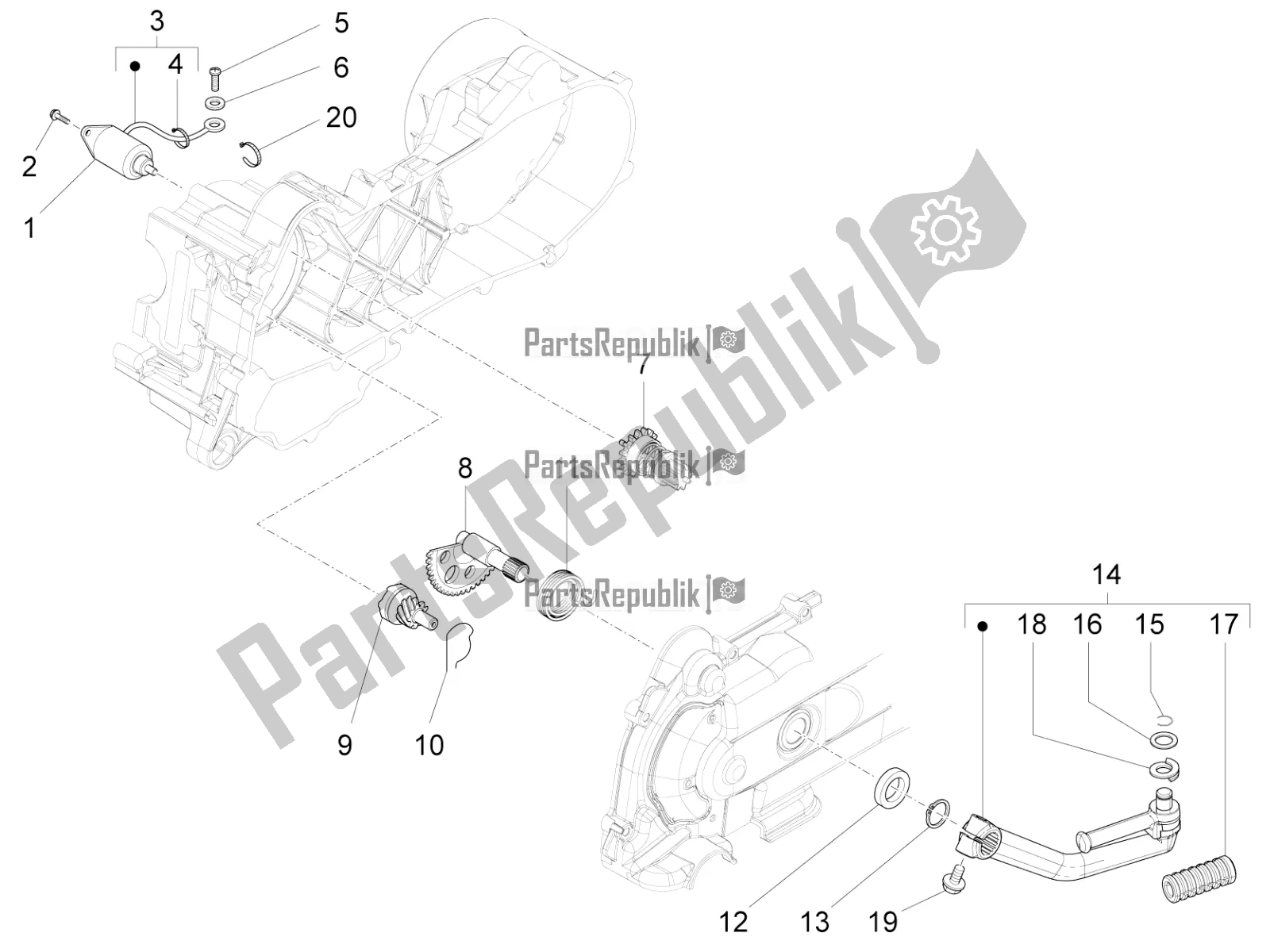 Todas as partes de Stater - Partida Elétrica do Aprilia SR Motard 50 4T 4V 2018