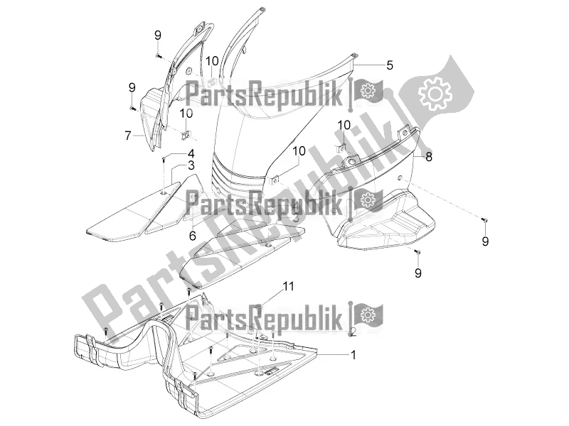 All parts for the Central Cover - Footrests of the Aprilia SR Motard 50 4T 4V 2019