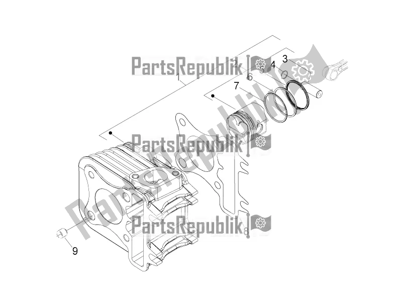 All parts for the Cylinder-piston-wrist Pin Unit of the Aprilia SR Motard 50 4T 4V 2019