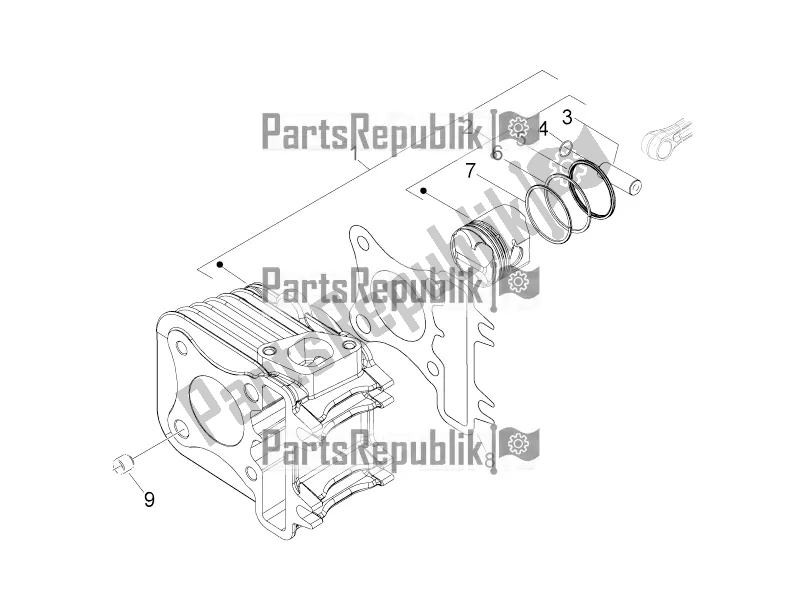 Alle onderdelen voor de Cilinder-zuiger-pols-peneenheid van de Aprilia SR Motard 50 4T 4V 2020