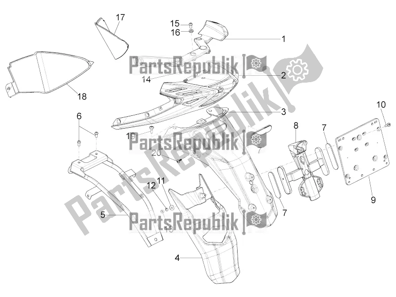 Alle Teile für das Hintere Abdeckung - Spritzschutz des Aprilia SR Motard 50 4T 4V 2022