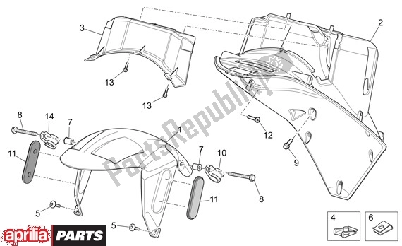 Alle onderdelen voor de Spatbord van de Aprilia SR R Factory 556 50 2004 - 2007