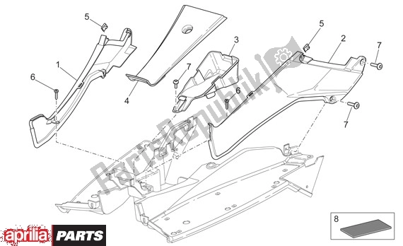 All parts for the Voetruimteafdekking of the Aprilia SR R Factory 556 50 2004 - 2007