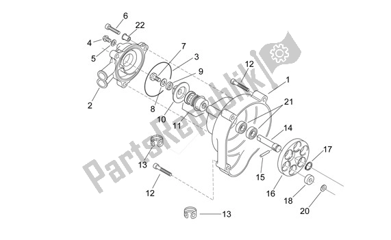 Alle onderdelen voor de Waterpomp van de Aprilia SR R Factory 556 50 2004 - 2007