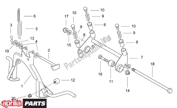 Alle onderdelen voor de Middenstandaard van de Aprilia SR Stealth,racing Liquid Cooled 516 WWW 50 1997 - 1999