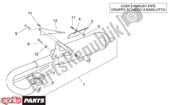 All parts for the Uitlaatgroep Bar of the Aprilia SR Stealth,racing Liquid Cooled 516 WWW 50 1997 - 1999