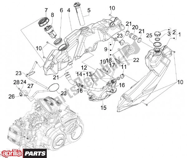 Alle onderdelen voor de Benzinetank van de Aprilia SRV 82 850 2012