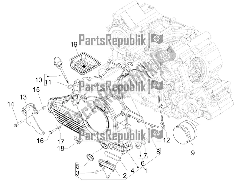 Alle onderdelen voor de Vliegwiel Magneto Deksel - Oliefilter van de Aprilia SRV 850 2016
