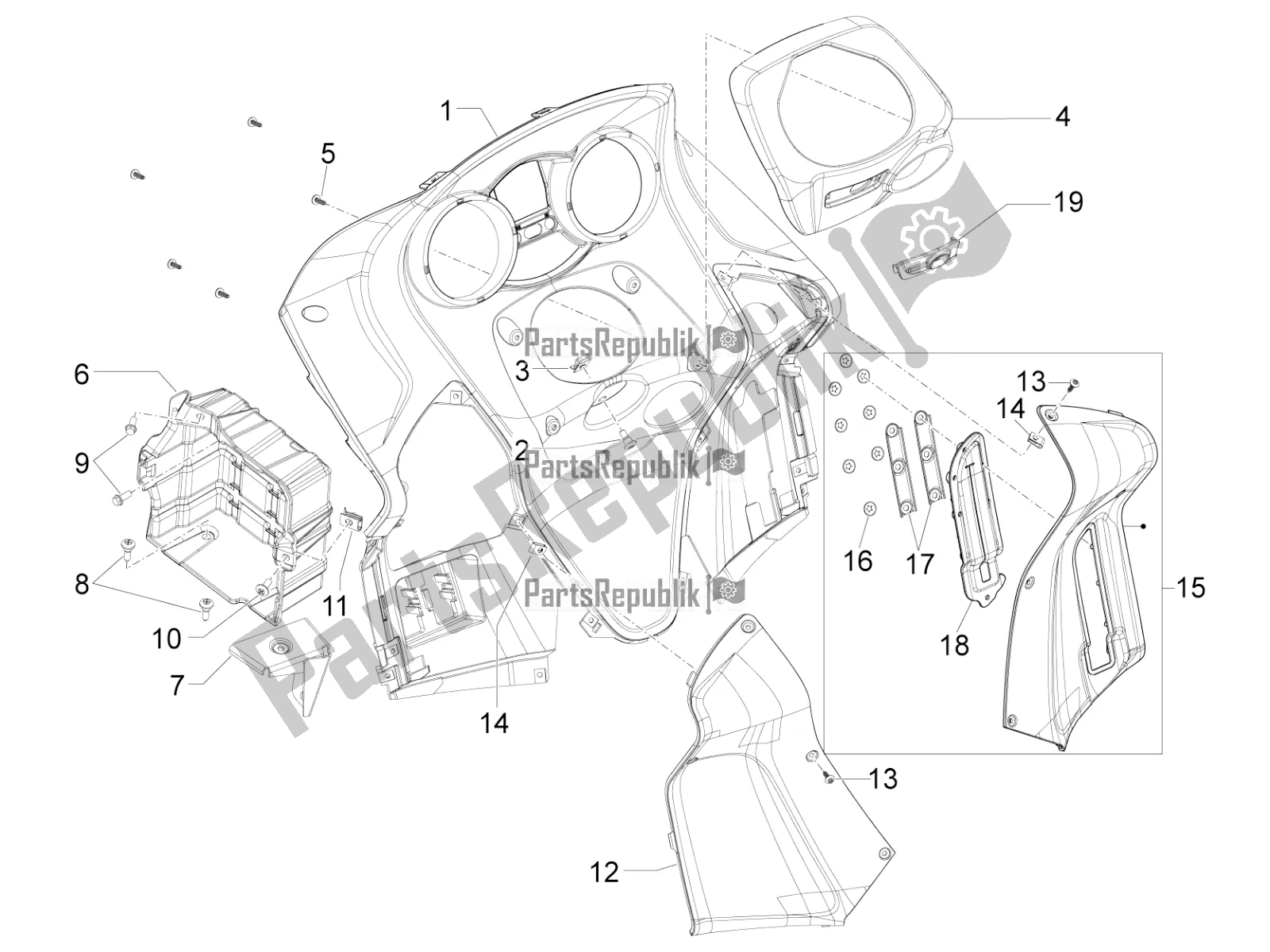 All parts for the Front Glove-box - Knee-guard Panel of the Aprilia SRV 850 2016