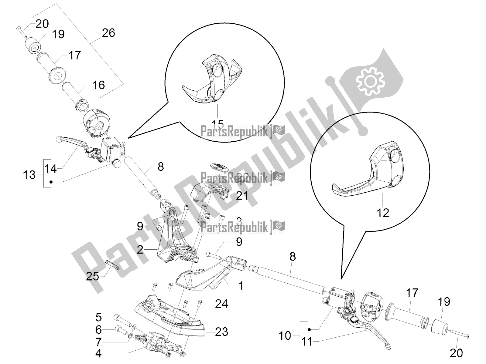 All parts for the Handlebars - Master Cil. Of the Aprilia SRV 850 2016