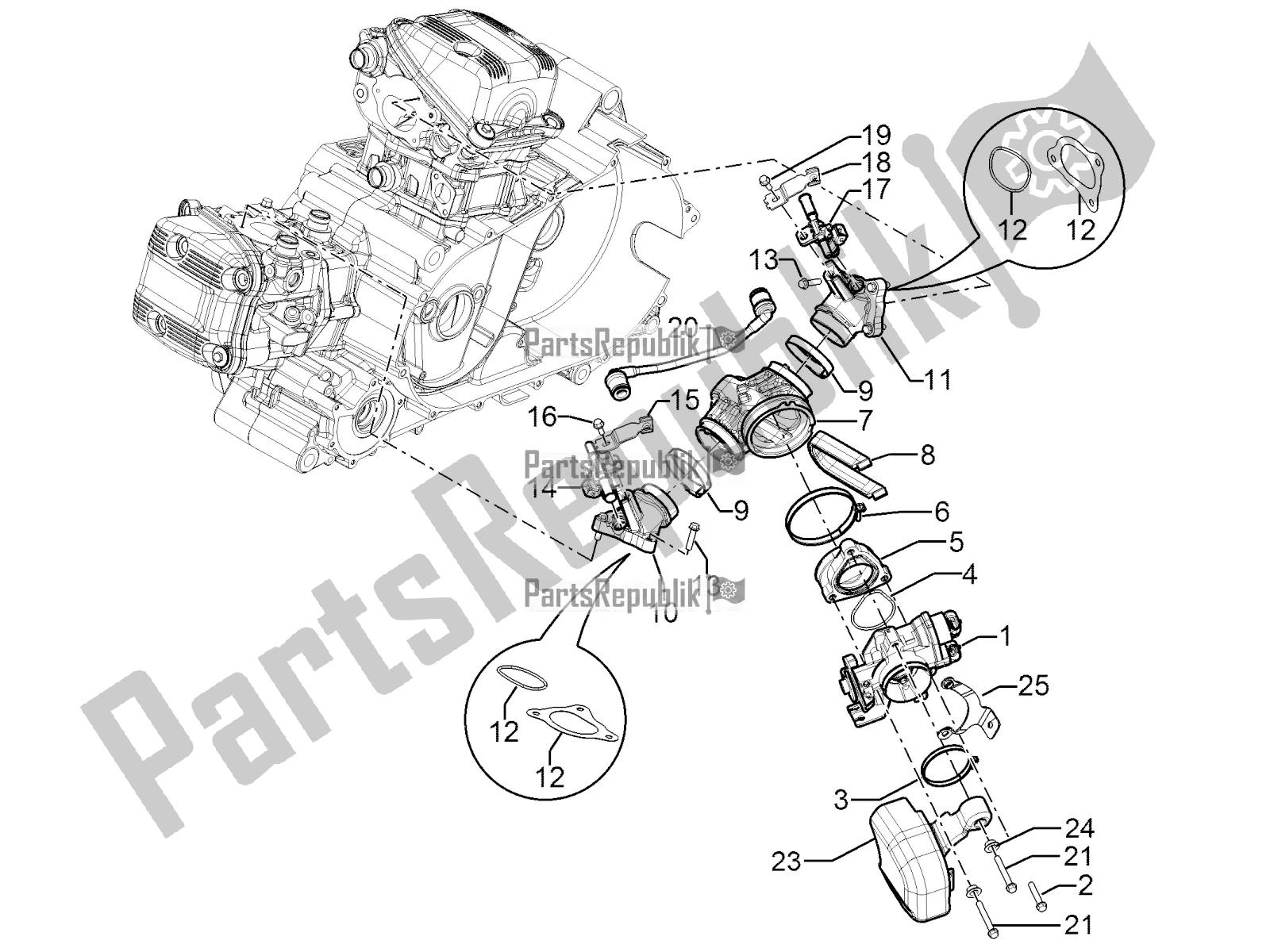 Todas as partes de Throttle Body - Injector - Induction Joint do Aprilia SRV 850 2016