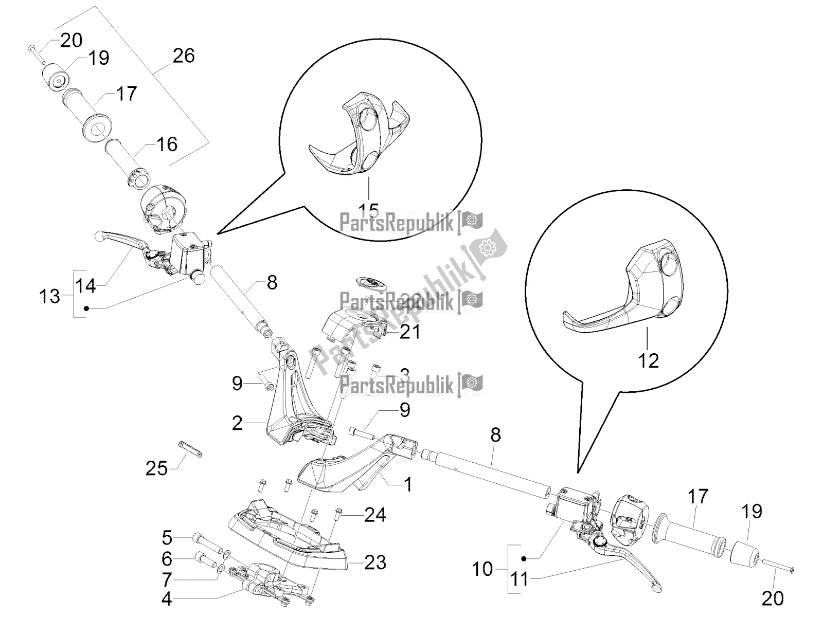 All parts for the Handlebars - Master Cil. Of the Aprilia SRV 850 2017