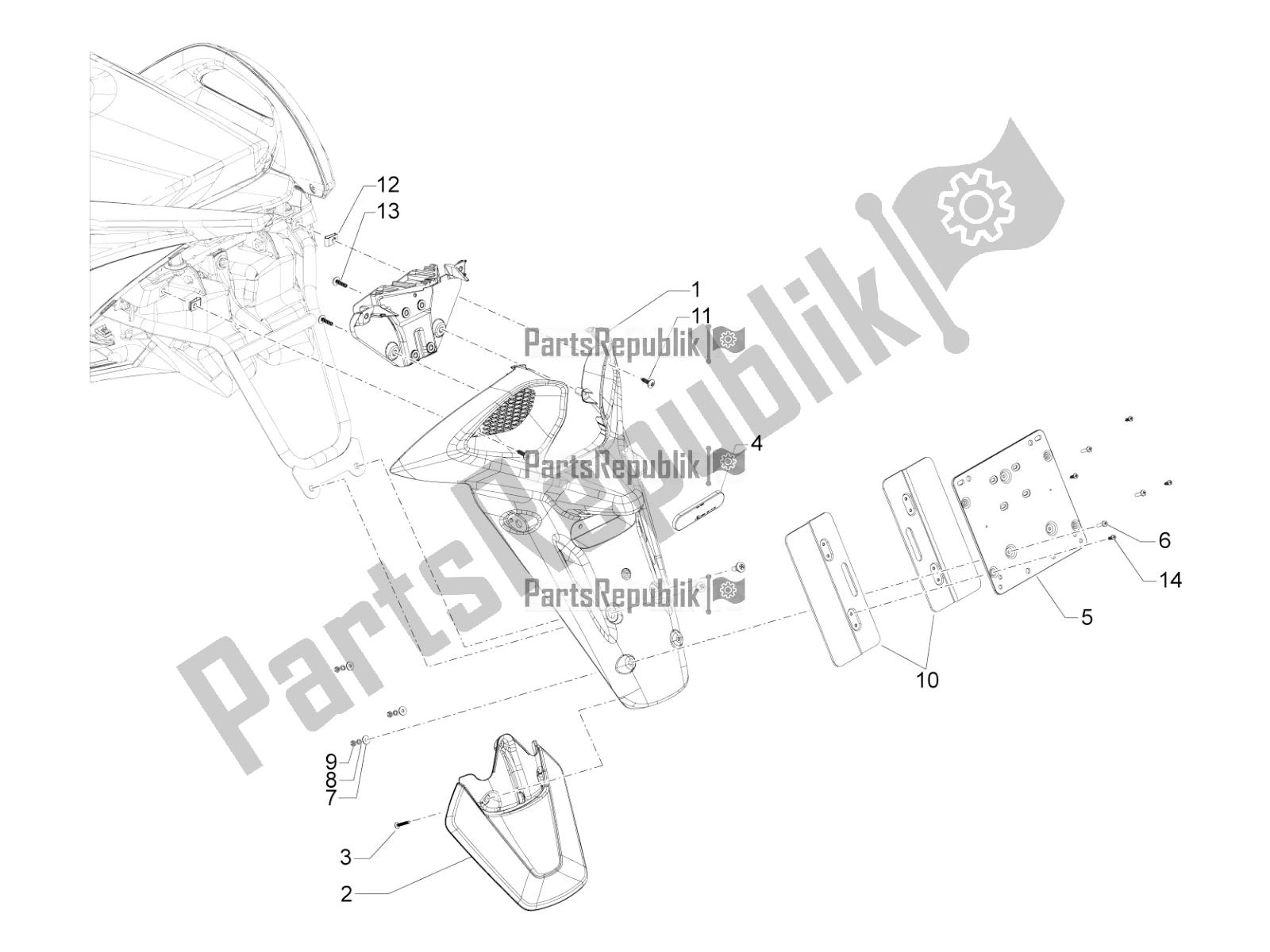 Alle onderdelen voor de Achterklep - Spatscherm van de Aprilia SRV 850 2017