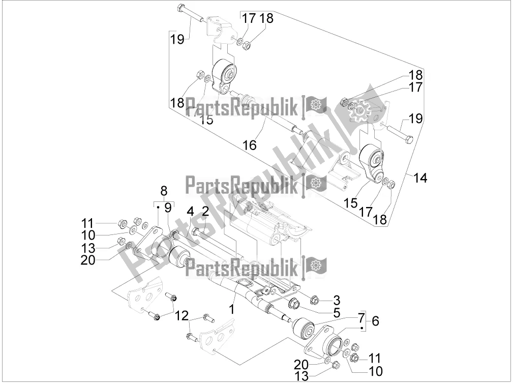 All parts for the Swinging Arm of the Aprilia SRV 850 2017