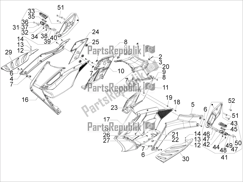 Todas as partes de Tampa Central - Apoios Para Os Pés do Aprilia SRV 850 2018