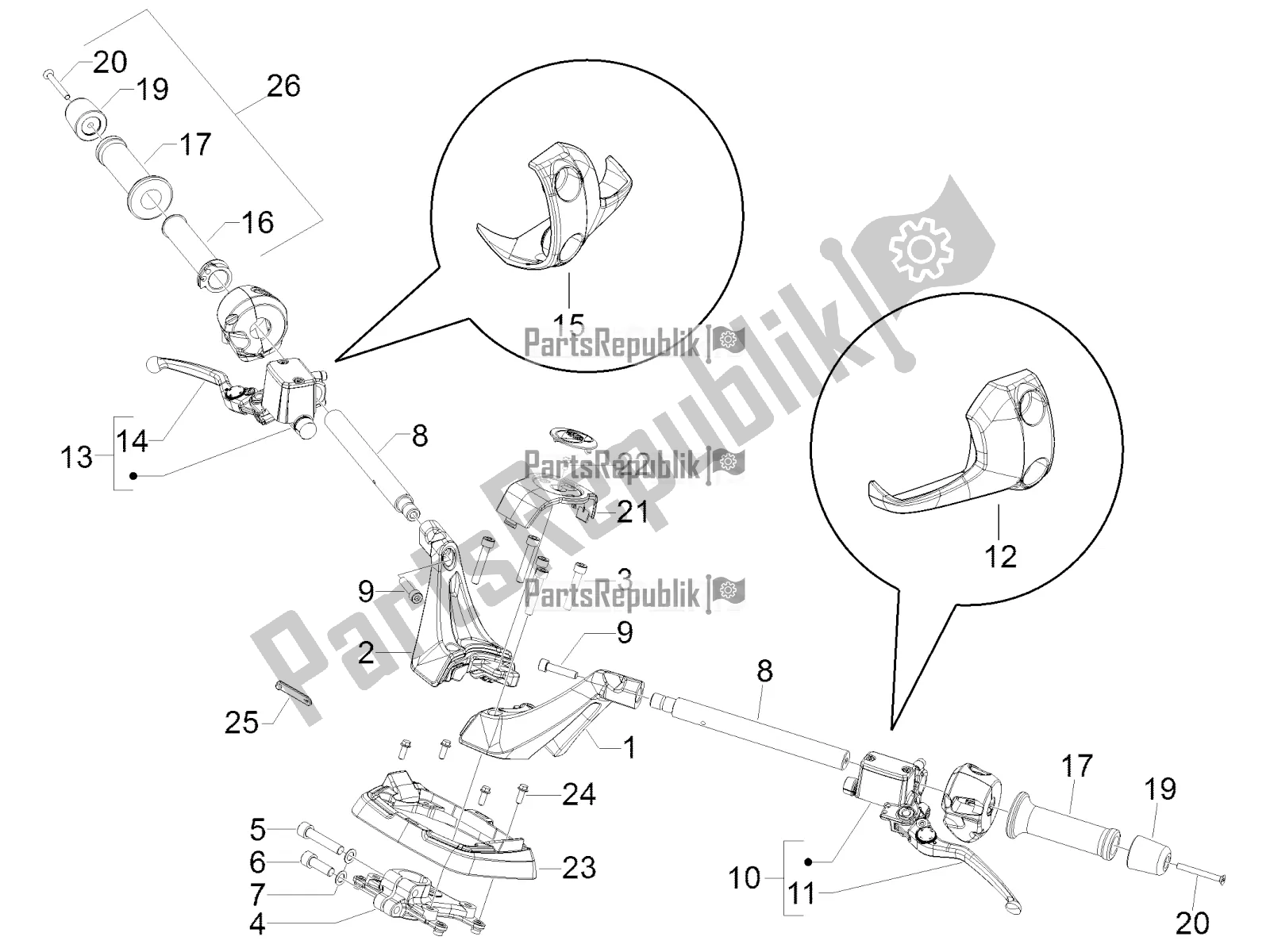 All parts for the Handlebars - Master Cil. Of the Aprilia SRV 850 2018