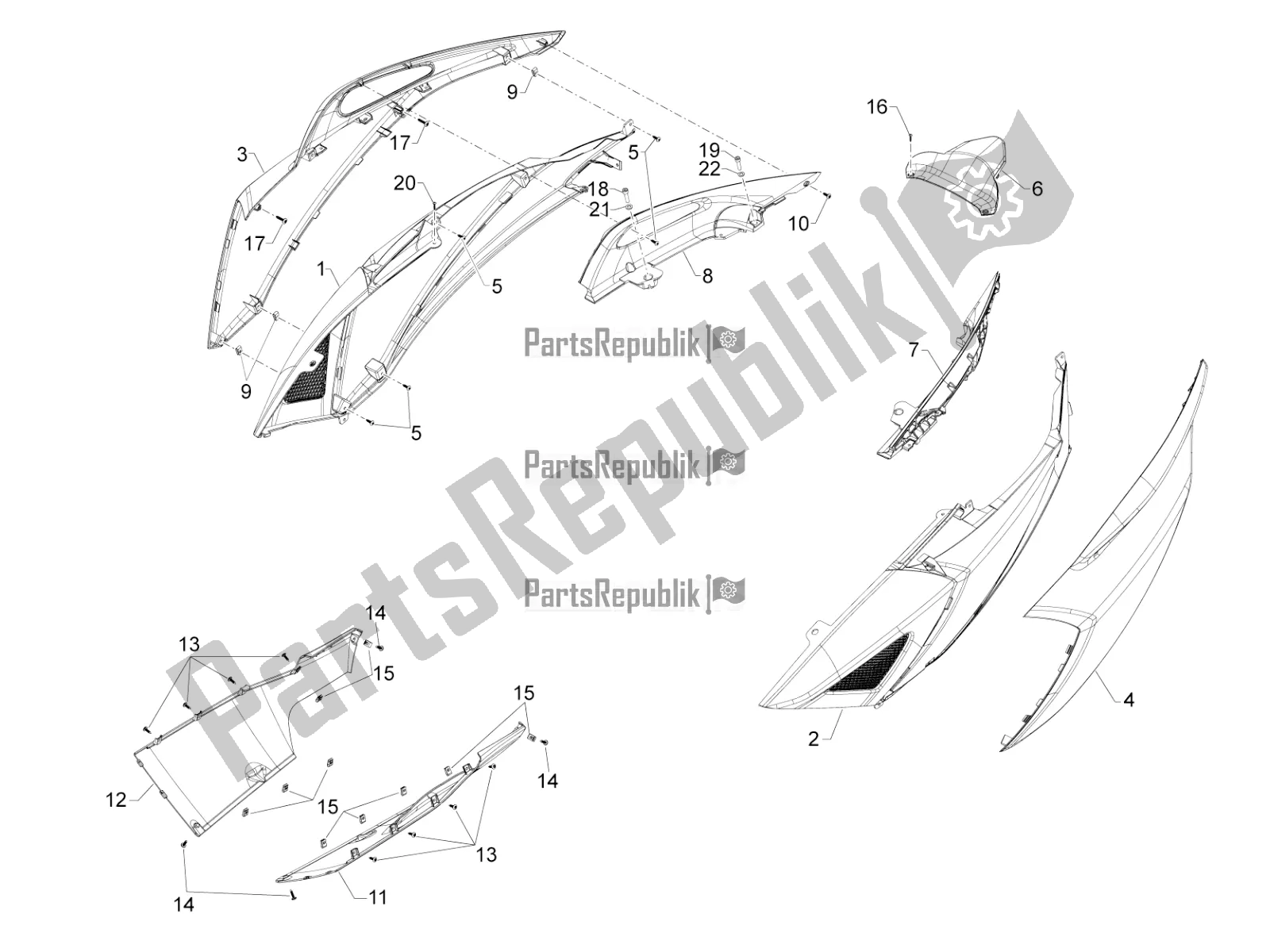 Todas as partes de Tampa Lateral - Spoiler do Aprilia SRV 850 2018