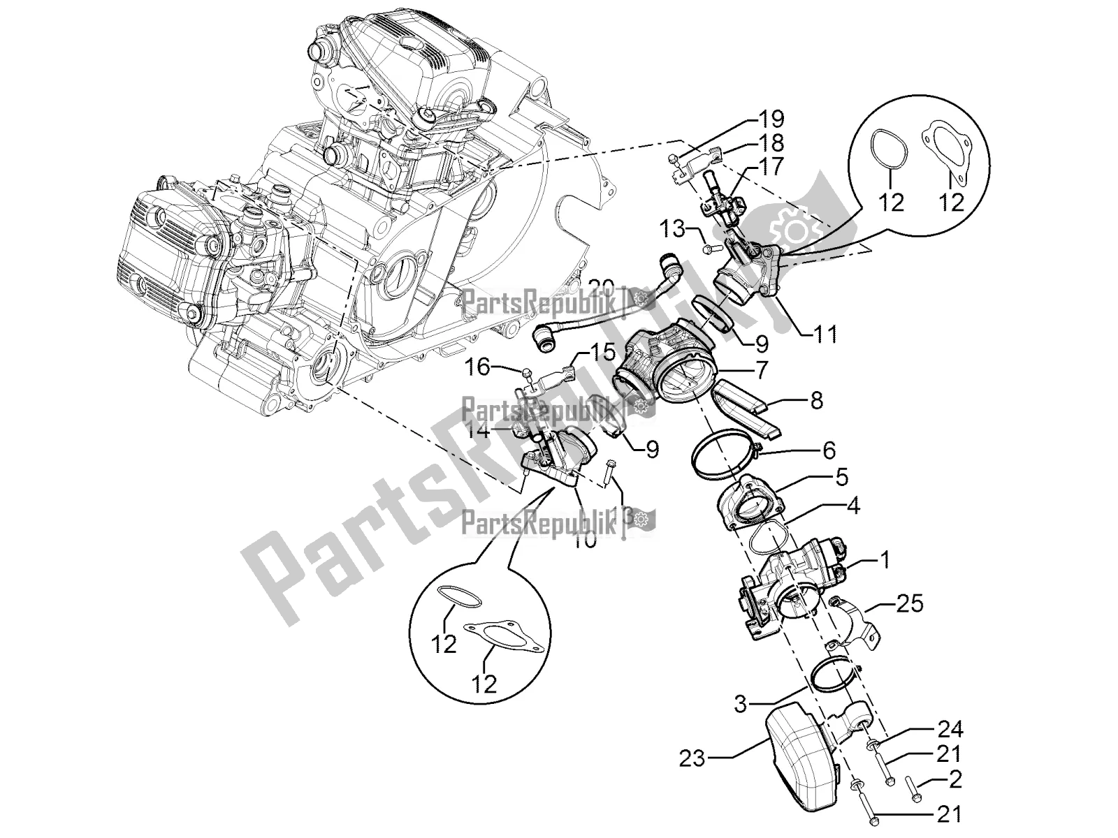 Wszystkie części do Throttle Body - Injector - Induction Joint Aprilia SRV 850 2018