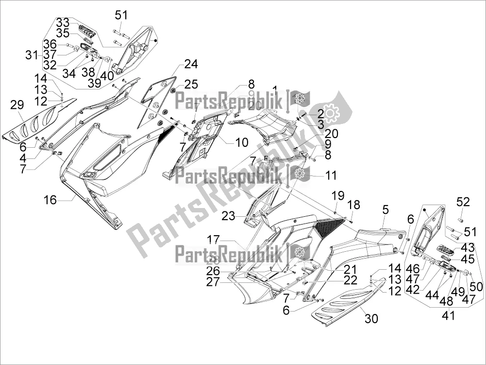 Todas as partes de Tampa Central - Apoios Para Os Pés do Aprilia SRV 850 2019