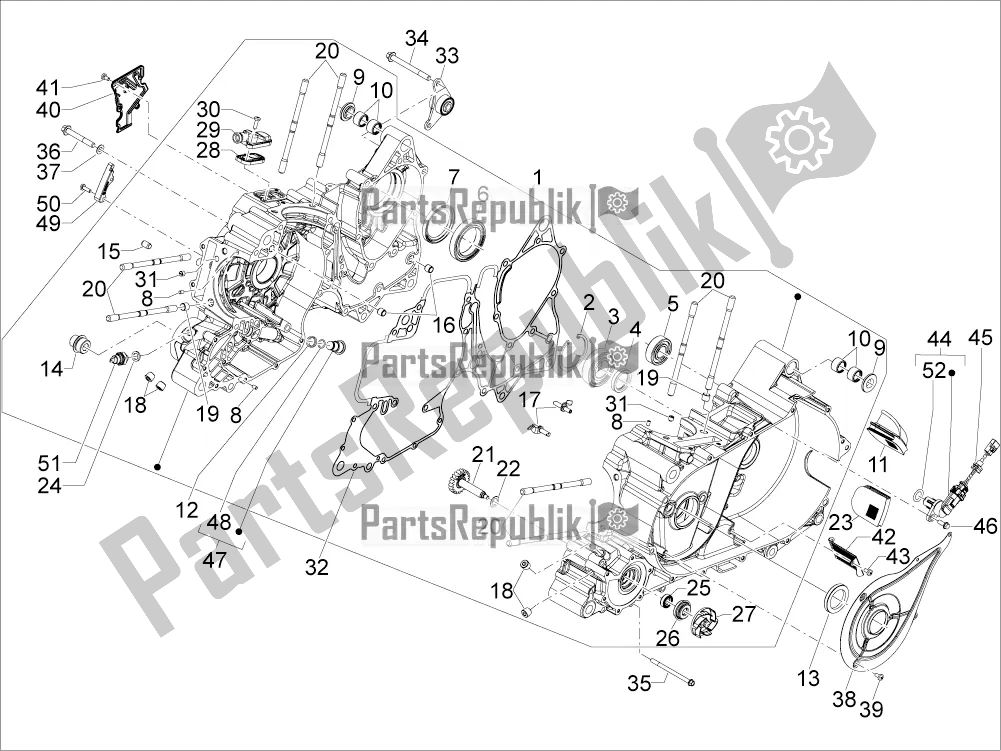 All parts for the Crankcase of the Aprilia SRV 850 2019
